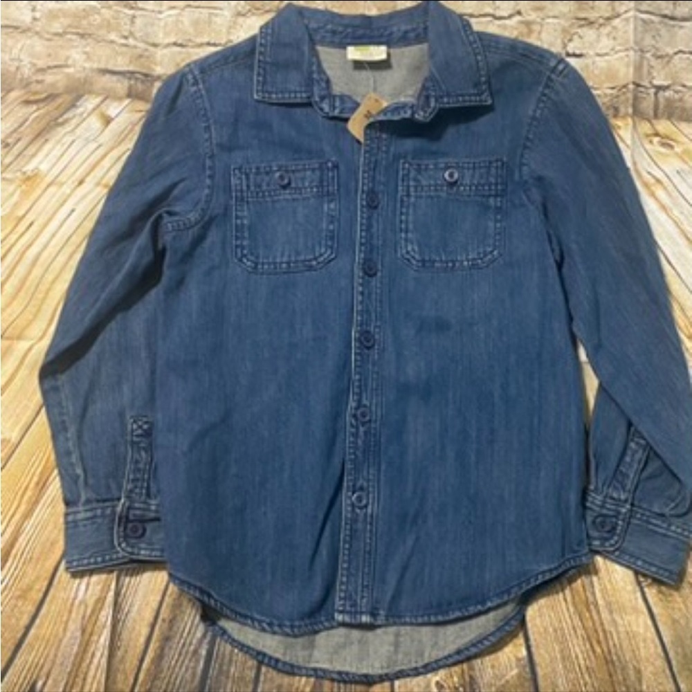 Nwt Crazy 8 Boys Blue Jean Denim Cotton Button Up Long Sleeve Shirt